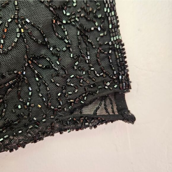 Vintage Black Tie Oleg Cassini Intricately Beaded Long Sleeve Evening Dress 12 - Picture 9 of 11